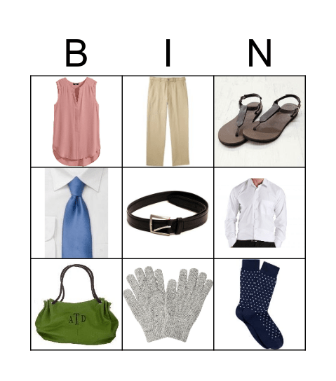 Clothing Bingo Card