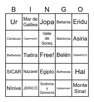 Lugares en la Biblia Bingo Card