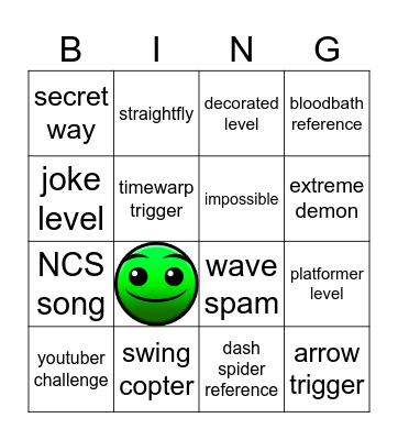 Geometry Dash Recent Tab Bingo Card