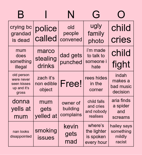 family party bingo Card