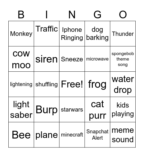 Sound Bingo Card