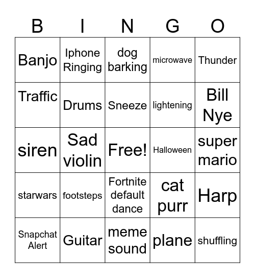 Sound Bingo Card