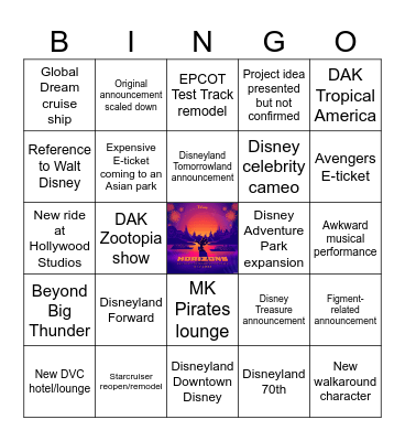 D23 2024 Parks Panel Bingo Card