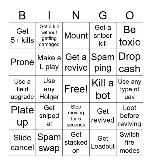 Warzone bingo rebirth edition Bingo Card