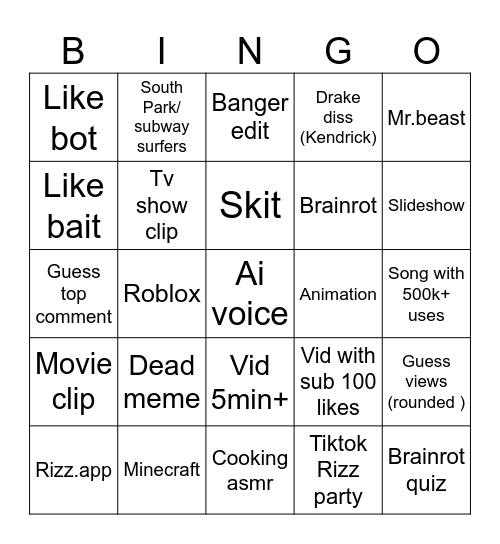 Untitled Bingo Card