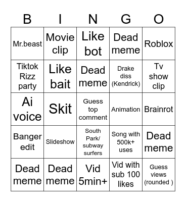 Untitled Bingo Card