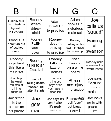 Coaches Practice Bingo Card