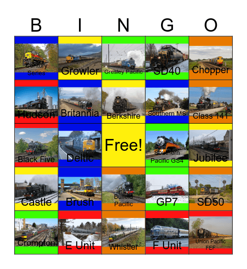 Special Trains Bingo Card