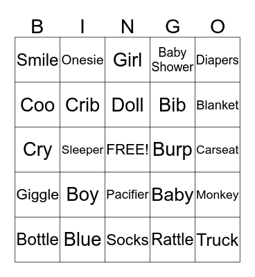 Brayden's Baby Shower Bingo Card