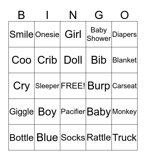 Brayden's Baby Shower Bingo Card