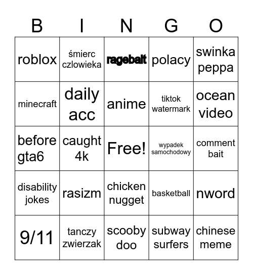 instagram Bingo Card