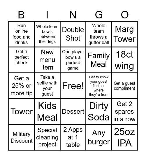 Bowling Bingo Card