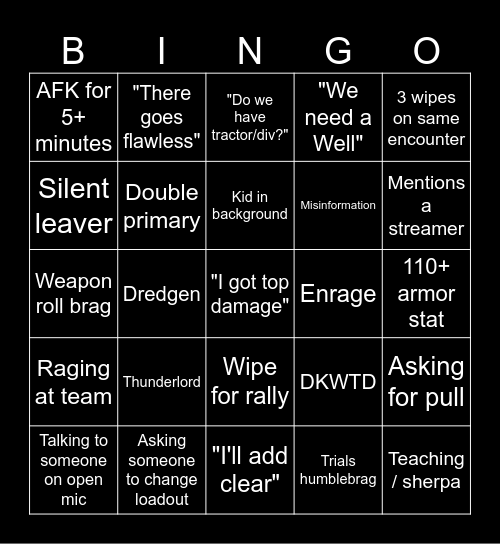 LFG Bingo Card