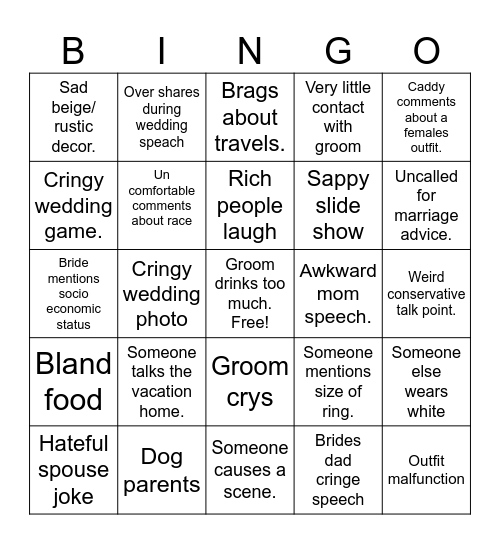 Wedding Bingo Card