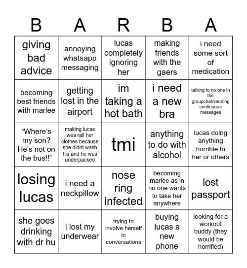 Barbara Bingo Card