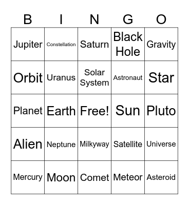 Space Themed Bingo Card