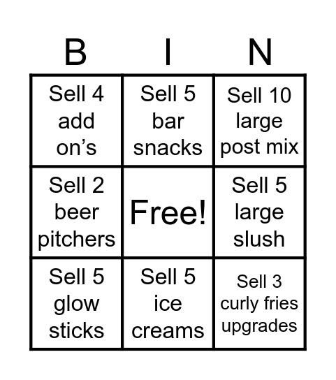 Bar Bingo! Bingo Card