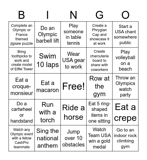 CashProlympics BINGO Card