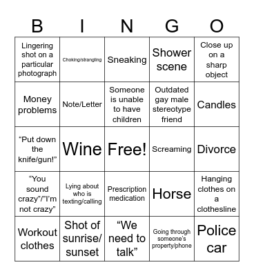 Lifetime Movie Bingo Card
