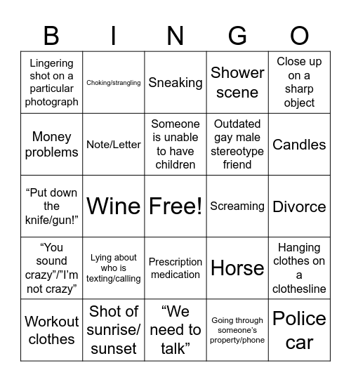 Lifetime Movie Bingo Card