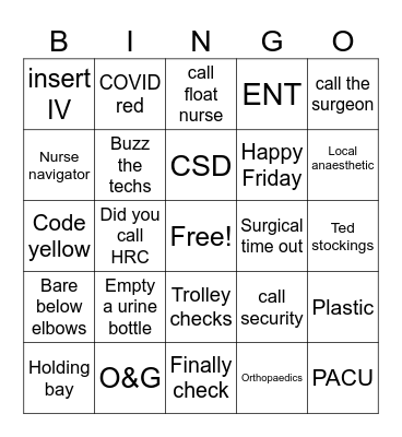 Peri-op nurses week 2024 Bingo Card
