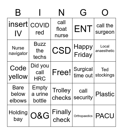 Peri-op nurses week 2024 Bingo Card