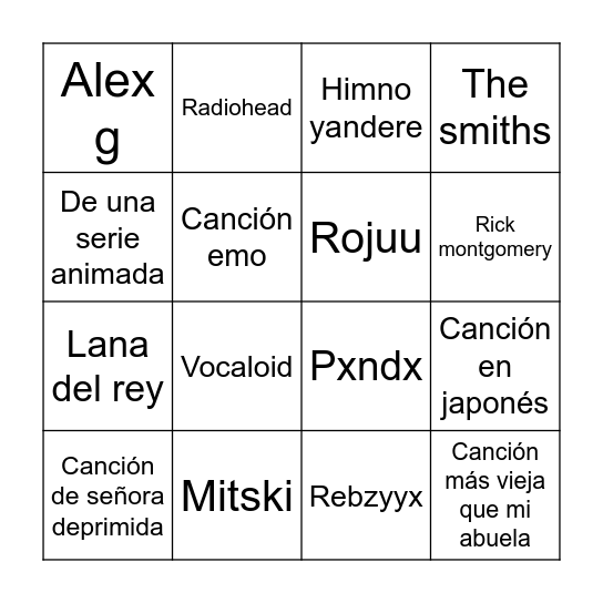 Playlist de un enfermo mental Bingo Card