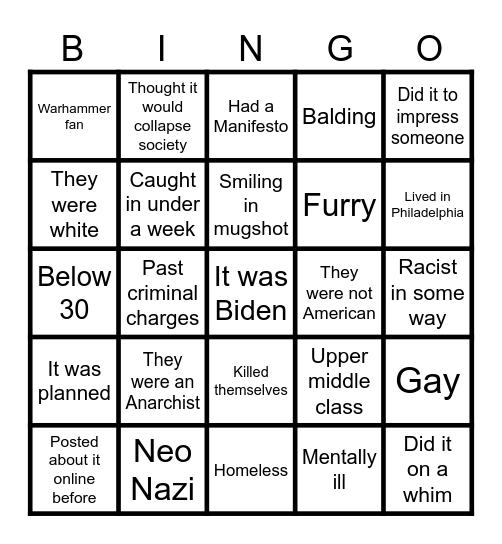 Trump Assassin bingo Card