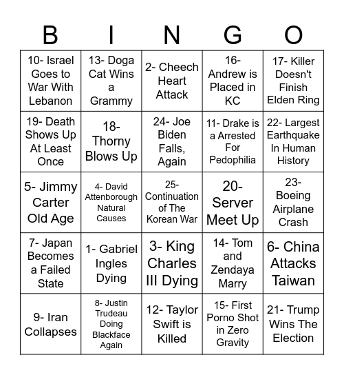 2024-2025 Bingo Card Bingo Card