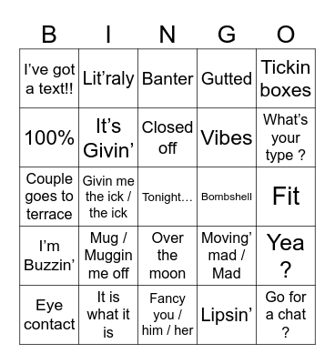 Love Island (UK) 2024 Bingo Card