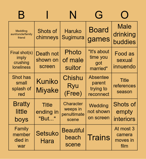 Ozu Bingo Card