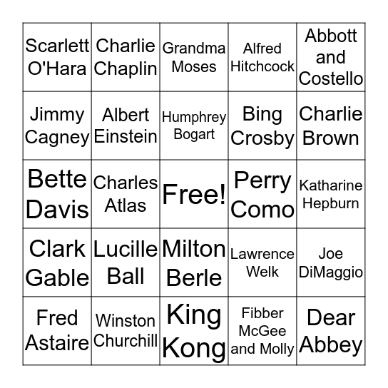 Famous People Bingo Card