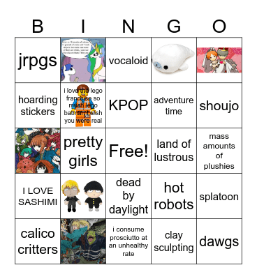 interests/likes Bingo Card