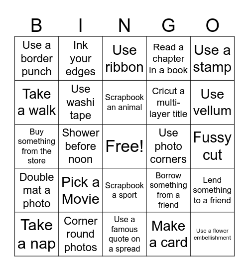 Scrapbook Bingo Card