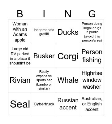 Seattle "See and hear" Tourist Bingo Card