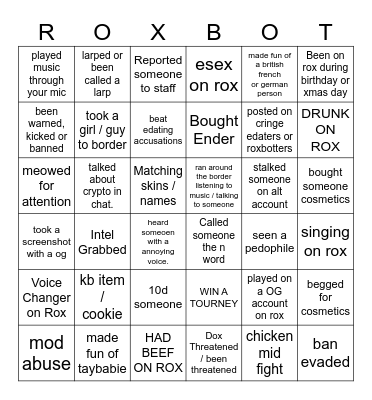 ROXBOT BINGO V2 Bingo Card
