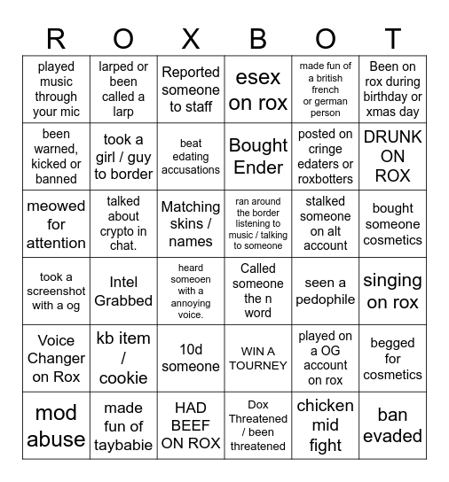 ROXBOT BINGO V2 Bingo Card