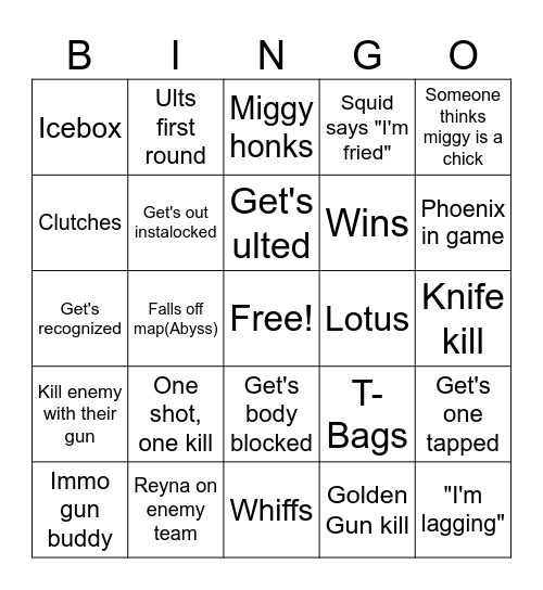 Valorant Bingo (Ft. Squid) Bingo Card