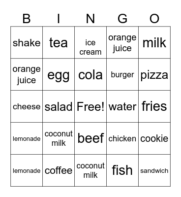 Food Bingo Card