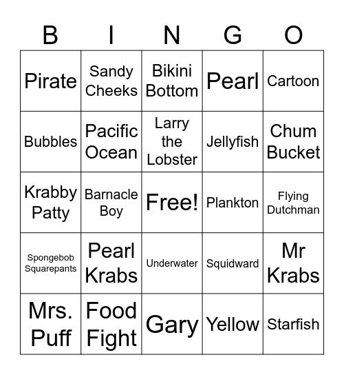 Spongebob Bingo Card