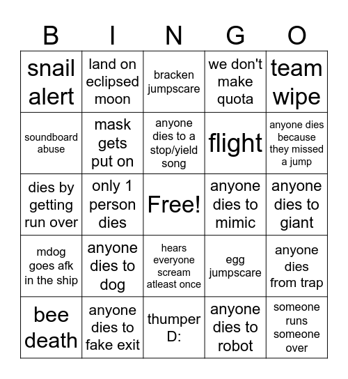 lethal bingo Card