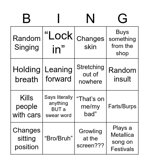 Billy Bingo Card