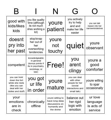 would raiel vibe with you (this is as close as you can get to dating her) Bingo Card