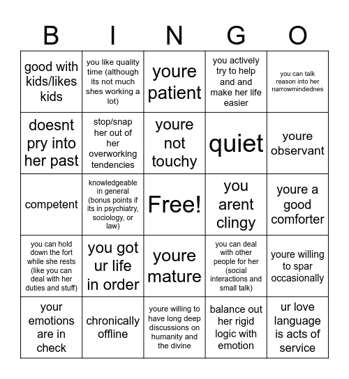 would raiel vibe with you (this is as close as you can get to dating her) Bingo Card