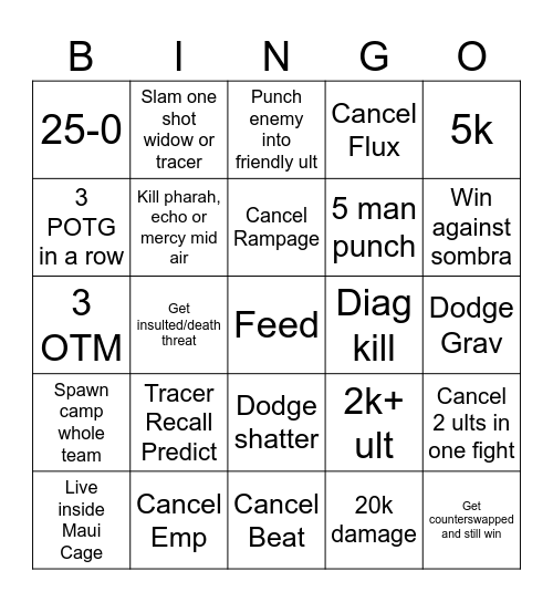 Doomfist Bingo Card