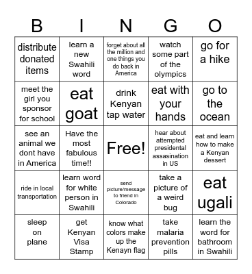 Kenyan BINGO Card