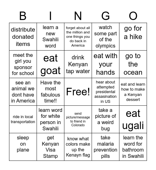 Kenyan BINGO Card