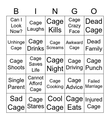 Cage Night Bingo Card