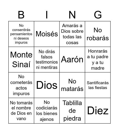 10 mandamientos Bingo Card