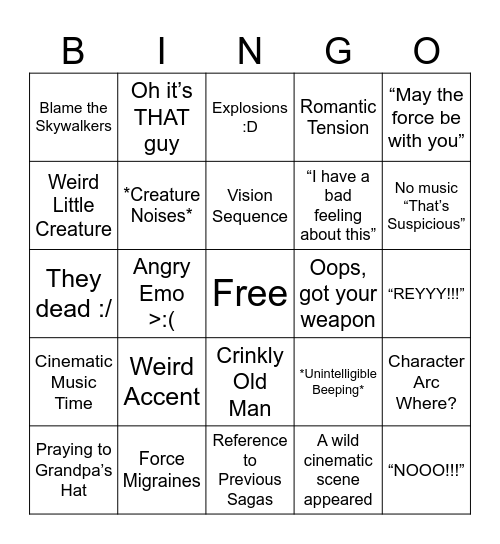 Star Wars Bingo Card